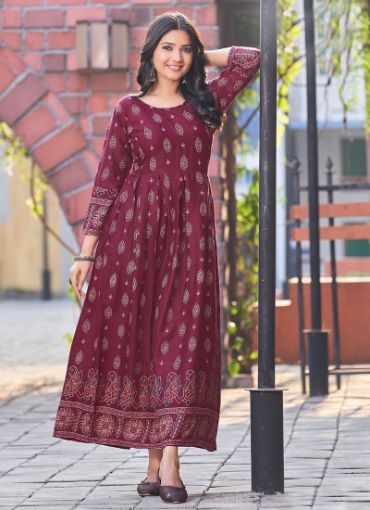 Picture of Casual Wear  Printed Work Rayon Gown