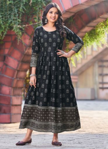 Picture of Casual Wear  Printed Work Rayon black Gown 