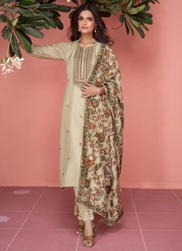 Picture of Festival Wear Beige Embroidery Work Organza Silk Salwar Suit