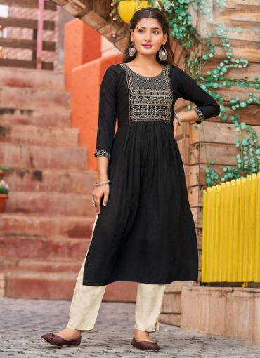 Picture of Casual Wear  Embroidery Work Rayon Slub Kurti