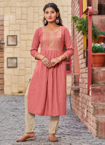 Picture of Casual Wear  Embroidery Work Rayon Slub Kurti