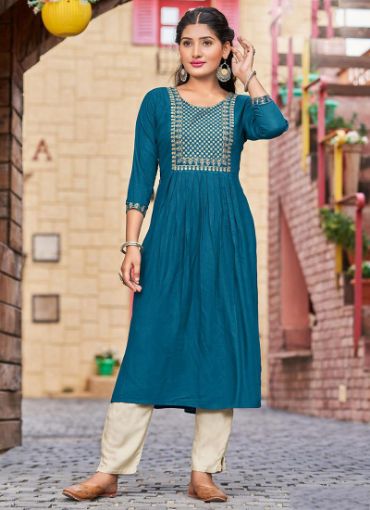 Picture of Casual Wear  Embroidery Work Rayon Slub Kurti