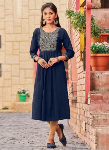 Picture of Casual Wear  Embroidery Work Rayon Slub Kurti