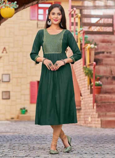 Picture of Casual Wear  Embroidery Work Rayon Slub Kurti