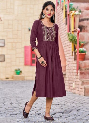 Picture of Casual Wear  Embroidery Work Rayon Slub Kurti