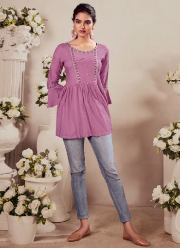 Picture of Casual Wear Embroidery Work Rayon Top