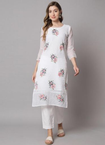 Picture of Daily Wear White Chikankari Work Georgette Kurti