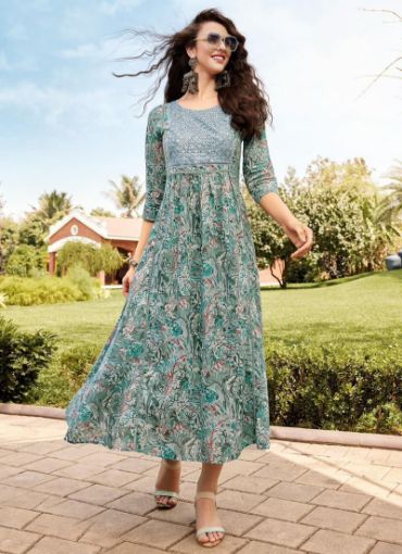 Picture of Casual Wear  Embroidery Work Cotton Gown