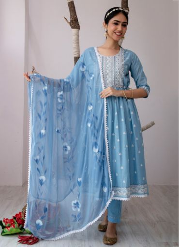 Picture of Party Wear Lucknowi Work Cotton Readymade Salwar Suit