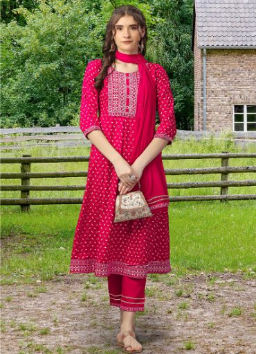 Picture of Festival Wear Embroidery Work Rayon Salwar Suit