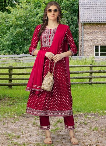 Picture of Festival Wear Embroidery Work Rayon Salwar Suit